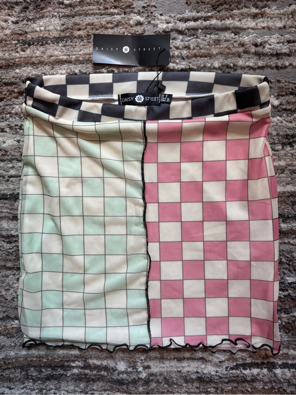 Multicolored Checkered Mini Skirt - Pink & Mint